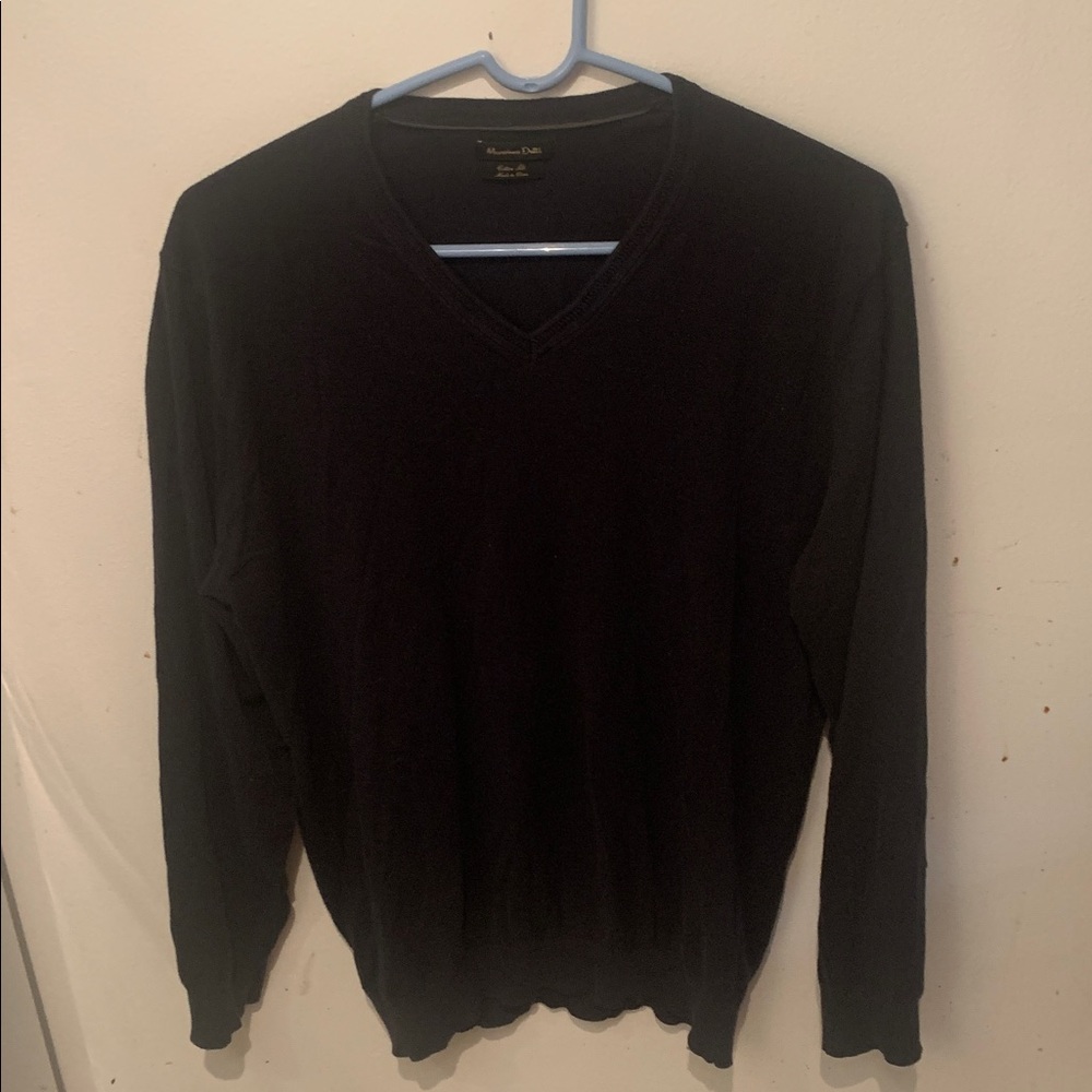 Stunning Massimo Dutti Black Cotton Silk Blend V Neck Sweater SZ L Slim